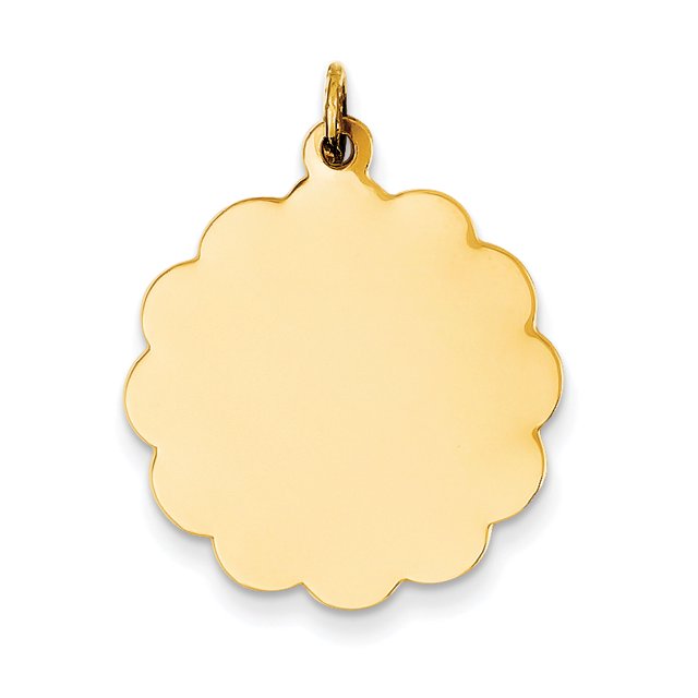 14K Yellow Gold .018 Gauge Engravable Scalloped Disc Charm