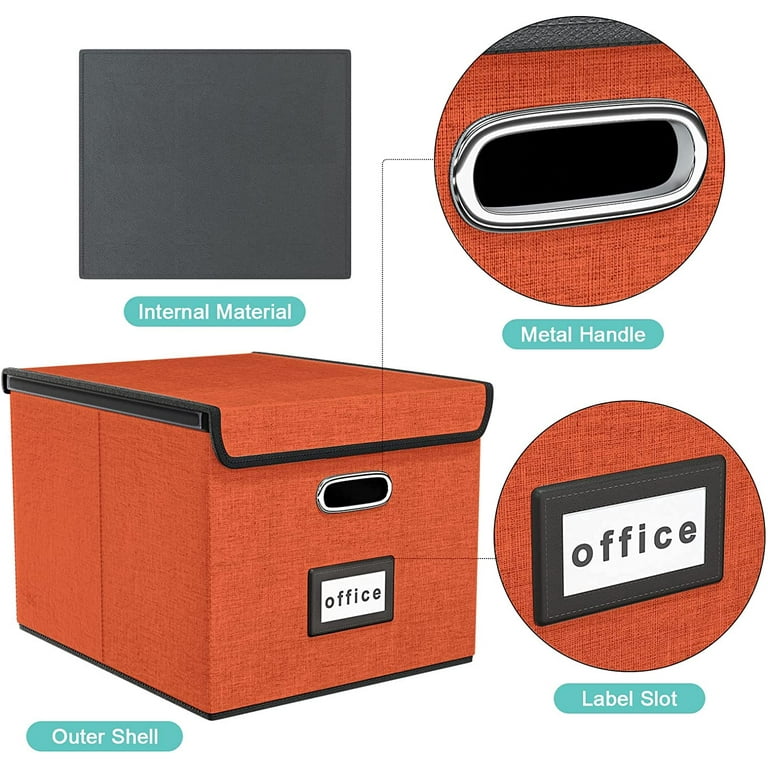 Decorative File Storage Organizer Box with Lid, Portable Collapsible Linen  Hanging Filing & Storage Boxes for Office/Decor/Home (Orange) - 14.9 x 12.7  x 10.8 inch - 1Pack 