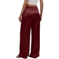 thumbnail image 4 of Womens Silk Satin Pajama Pants Soft Comfy Loose Pj Pants Drawstring Elastic Waist Wide Leg Lounge Bottom with Pockets Red S, 4 of 5