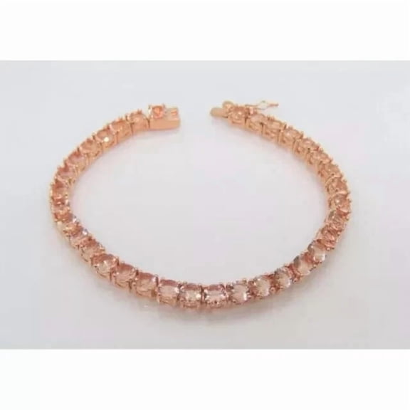 3MM 8Ct Round Cut Simulated Peach Morganite Fancy Womens 7 Inch Engagement Tennis Bracelet 14K Rose Gold Plated 925 Sterling Silver 7"