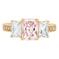 thumbnail image 2 of 3.61 ct Emerald Cut Simulated Pink Diamond Three-Stone Engagement Ring for Women in 18K Yellow Gold, 2 of 2