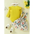 thumbnail image 4 of Bagilaanoe 2Pcs Newborn Baby Girls Overalls Dress Set Ribbed Long Sleeve Romper Tops + Suspender Skirt + Headband 3M 6M 9M 12M 18M Infant Casual Outfits, 4 of 9