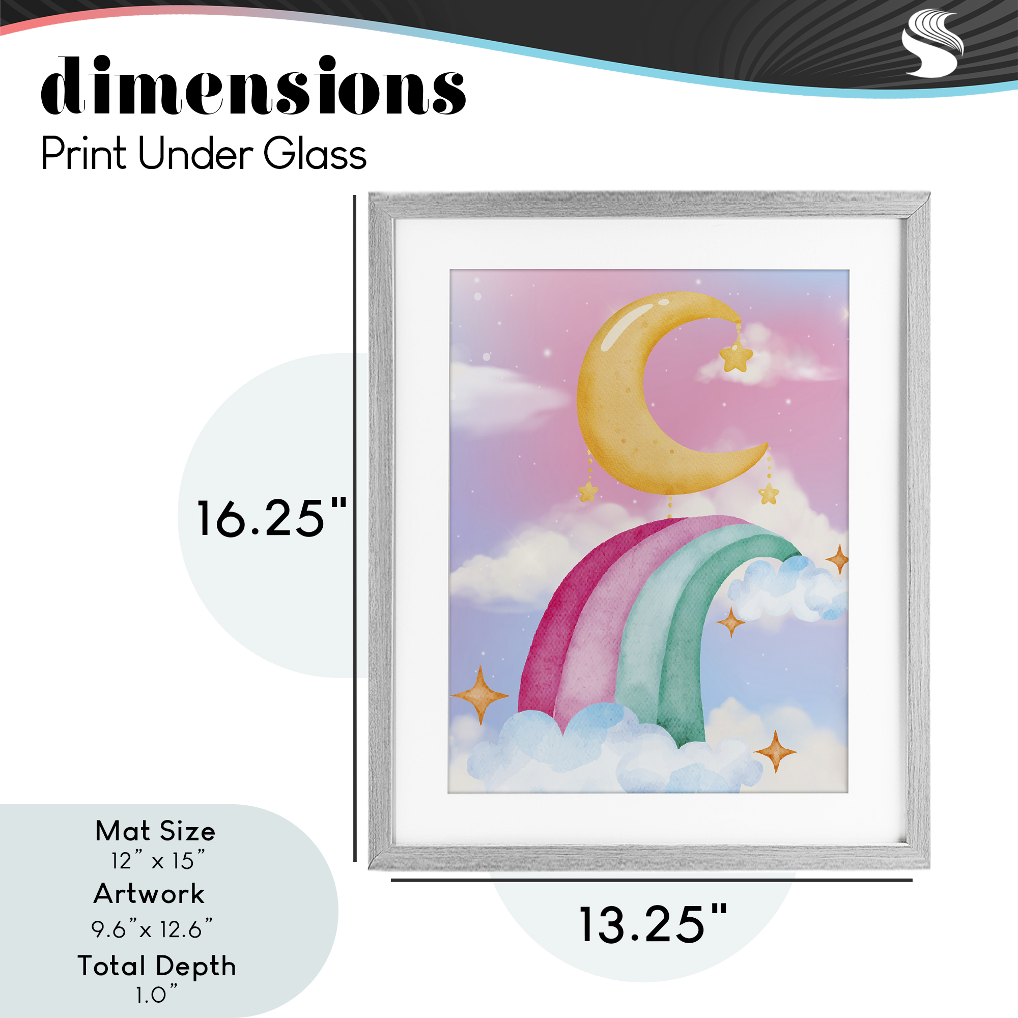 Moon Rainbow in Clouds Gray Framed Print Under Glass, design by Jesse Keith