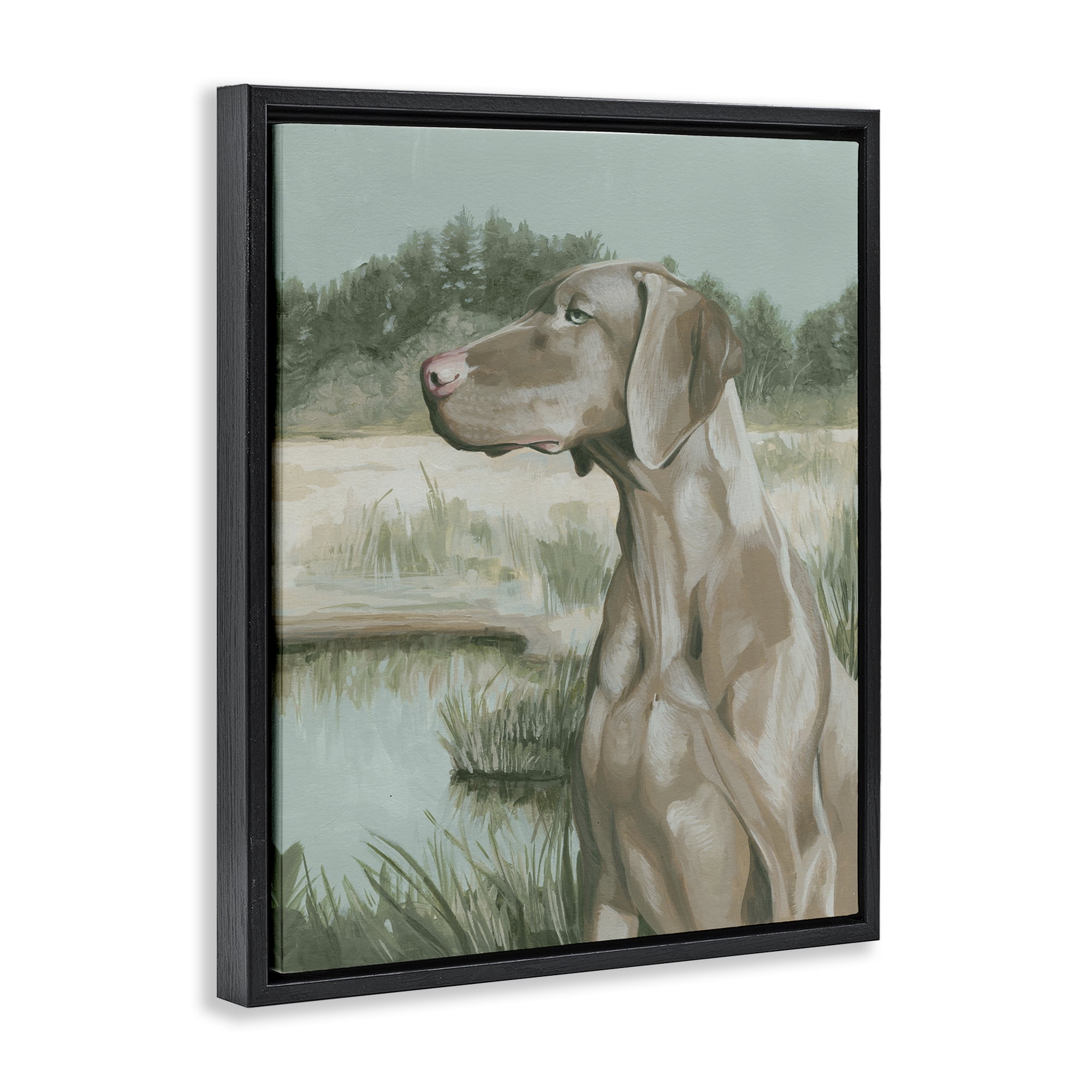 Stupell Industries Stoic Labrador Landscape Animals & Insects Painting Black Floater Framed Canvas Art Print Wall Art, 17 x 21
