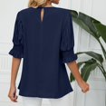 thumbnail image 6 of Womens Shirts Blouse Women's Fashion Solid Colour Round Neck Ruffle Princess Sleeve Loose Chiffon Top, 6 of 6