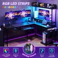 thumbnail image 3 of L Shaped Computer Desk with Power Outlet and LED Strip, Reversible Corner Gaming Desk with 2 Drawer and Keyboard Tray, Black, 3 of 8