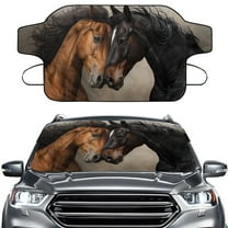 Xoenoiee Horse Print Car Windshield Snow Cover, Winter Frost Protection for All Weather, Windscreen Covers with Elastic Strap, Auto Front Window Covers for Car SUV Trucks