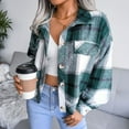 thumbnail image 5 of Defitshape Women's Long Sleeve Plaid Shirt Jacket Soft Flannel Fall Crop Top Vintage Fashion Casual Loose Short Button Down Shacket Green Large, 5 of 5