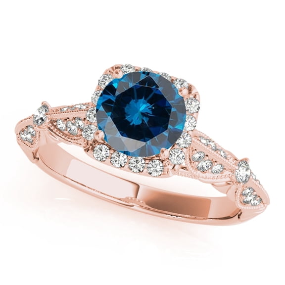 Mauli Jewels 1.30 Carat Blue Diamond Engagement Ring for Women – Halo Wedding Ring in 14K Rose Gold, 4-Prong Setting
