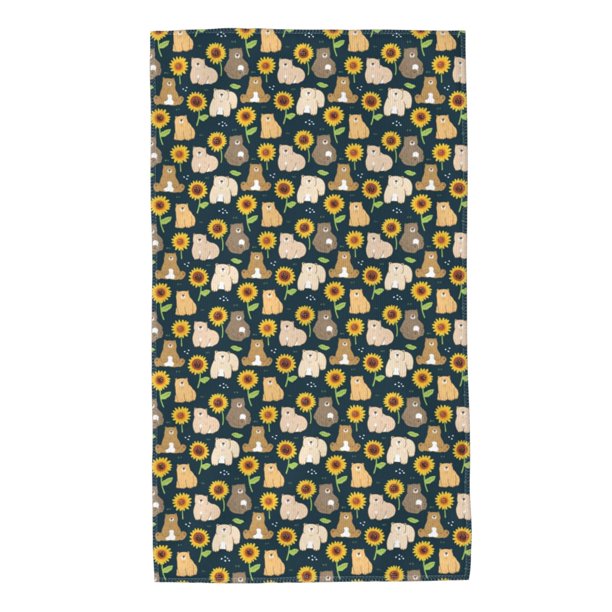 Balery Bear Sunflower Toalla de Microfibra Premium con Estampado – 27.5x16 pulgadas, Alta Absorción, Suave y Aterciopelada, Secado Rápido