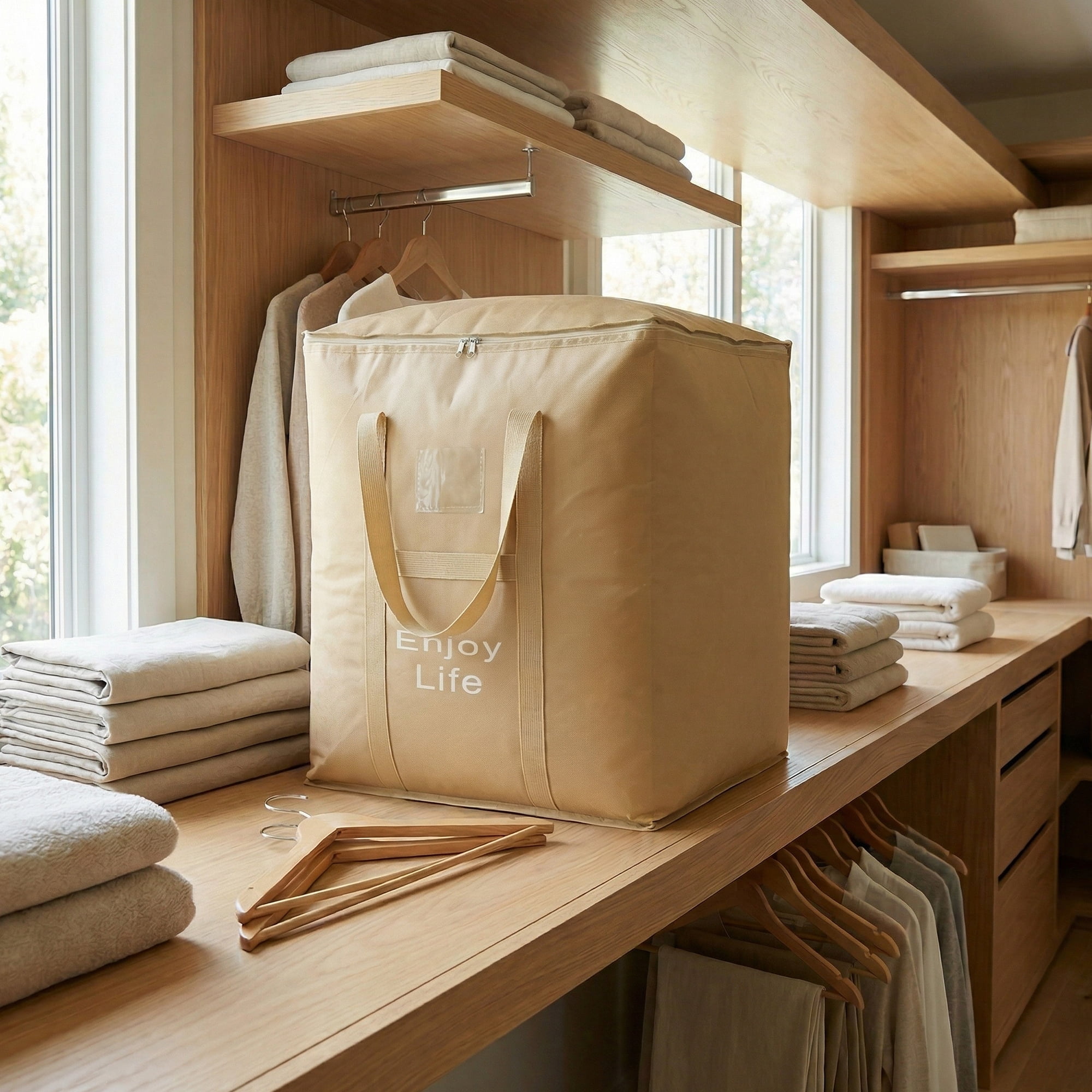 Unique Bargains Foldable Storage Bags for Storing Clothing Light Brown 19.7"x19.7"x23.6"