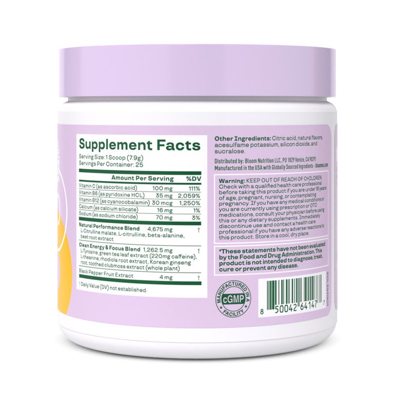 Bloom Nutrition Pre Workout Caffeine Content