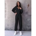 thumbnail image 5 of Women 2 Piece Outfits Zip Up Crop Hoodies SweatPants Lounge Matching Sweat Set Winter Trendy Clothes Black S, 5 of 8