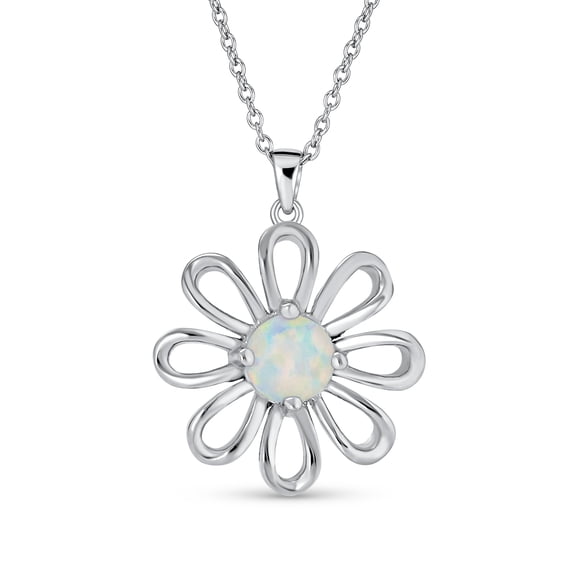 Bling Jewelry Womens White Rainbow Opal Daisy Flower Pendant Necklace Silver