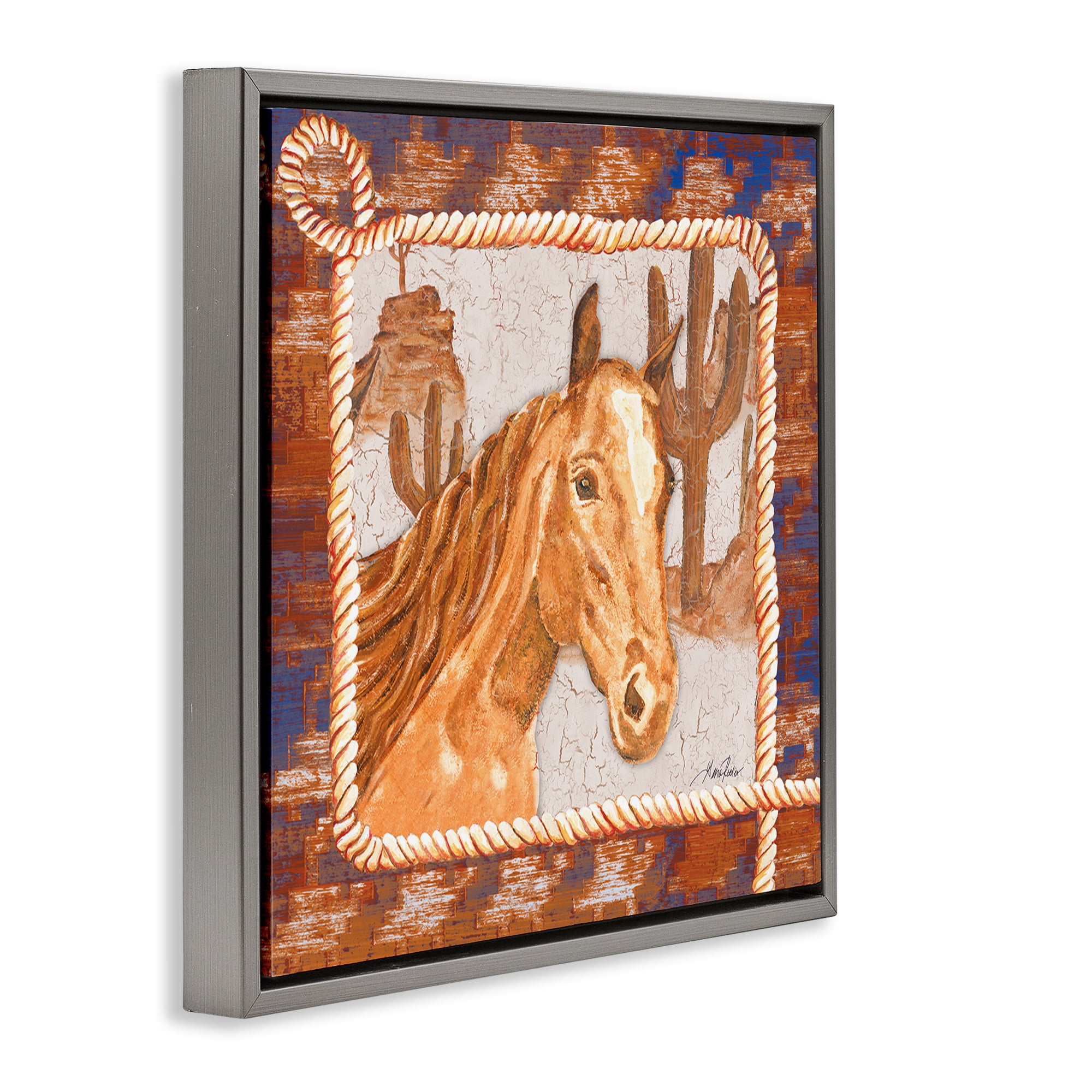 Stupell Industries Western Desert Horse Landscape Painting Gray Floater Framed Canvas Art Print Wall Art, 18 x 18