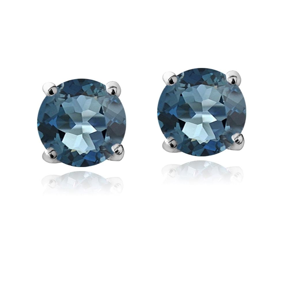 London Blue Topaz 5mm Round-Cut Solitaire Sterling Silver Stud Earrings