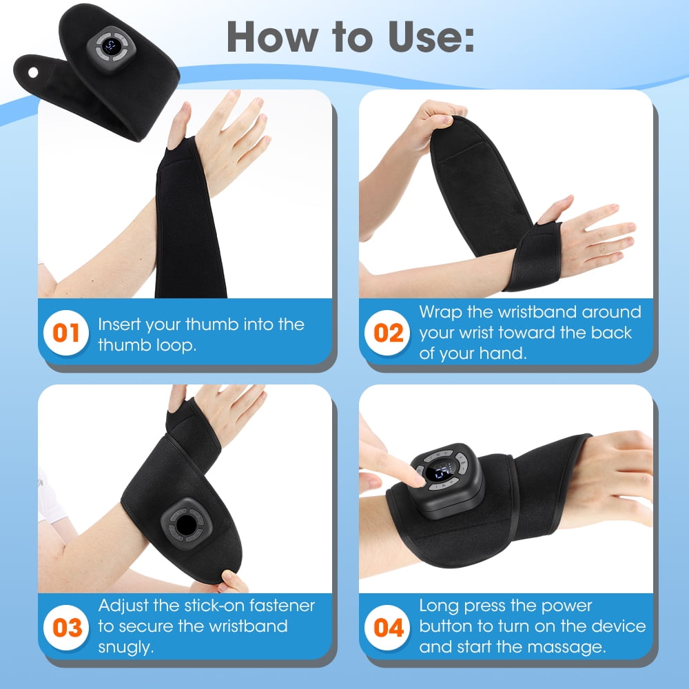 Wrist Hand Massage Heating Pad, Air Compression Wrist Massager with Adjustable Vibration and Heat, Cordless Heated Wrist Brace for Circulation - Left Right Hand