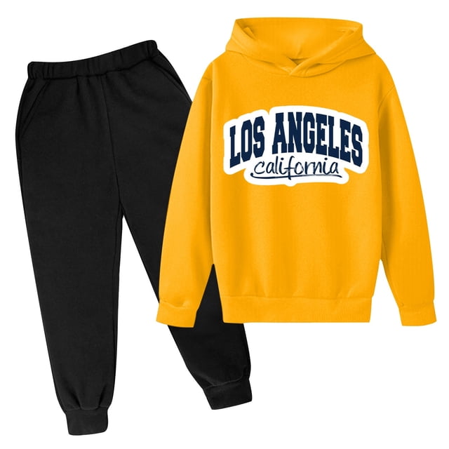 LUOGENLI Autumn and Winter Children's Hoodie Pullover Set Popular Printed Hoodie Set on Underwear Casual Letter Printed Long Sleeve Outfits for Boys 2025 under 20 Yellow 9-10 Years