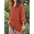 thumbnail image 3 of ZANZEA Womens Cotton Linen Loose Cropped Bat Sleeve Casual V-neck Top Blouses, 3 of 6