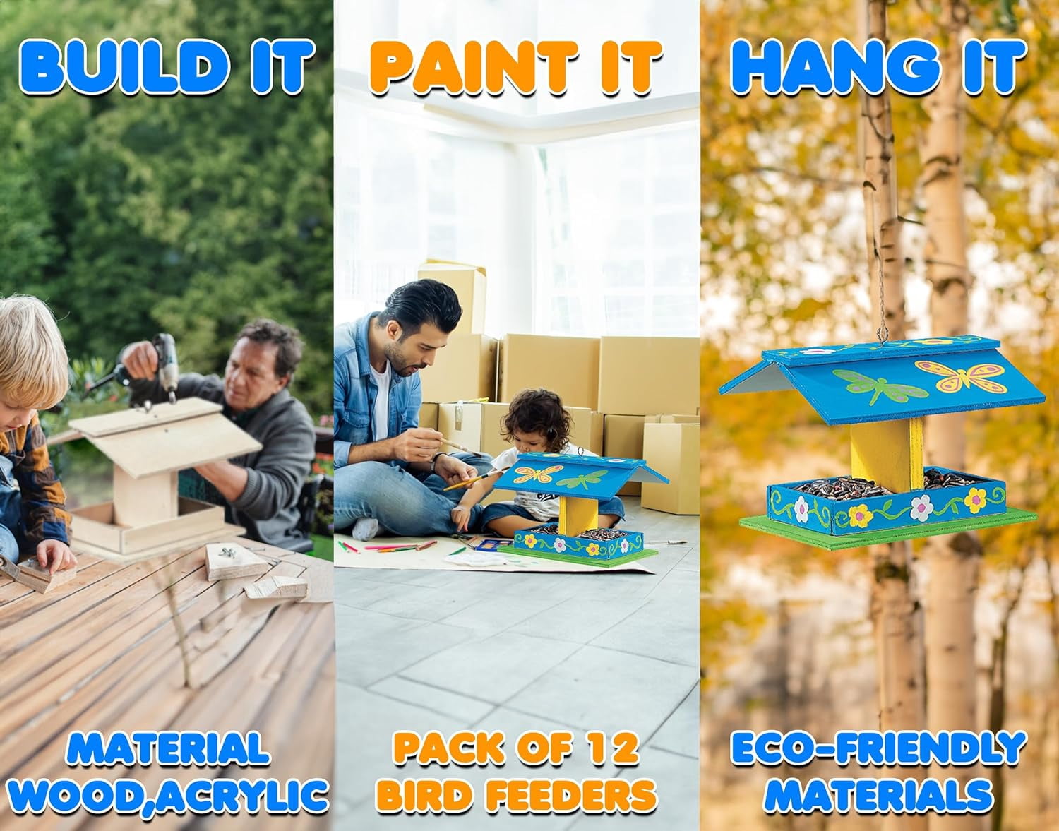 Fun Express 12 Pieces Do It Yourself Wood Bird Feeder Kits, Craft Kits, Delight Beautiful Birds with Our DIY Wooden Bird Feeders Kits