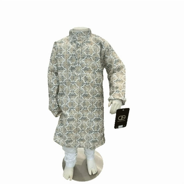 Ensemble Kurta Pantalon pour Garçons – Design Numérique en Rayonne Premium à Sequins, 12 Ans