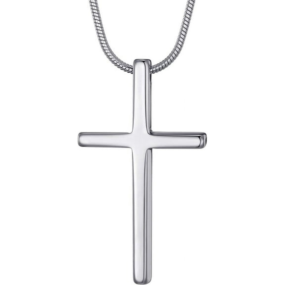 Tungsten Carbide Simple Cross Necklace for Men Women, Unisex Pendant with Stainless Steel Snake Chain