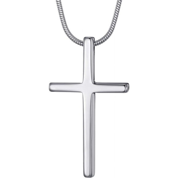 Tungsten Carbide Simple Cross Necklace for Men Women Boys and Girls, Unisex Pendant with Stainless Steel Snake Chain