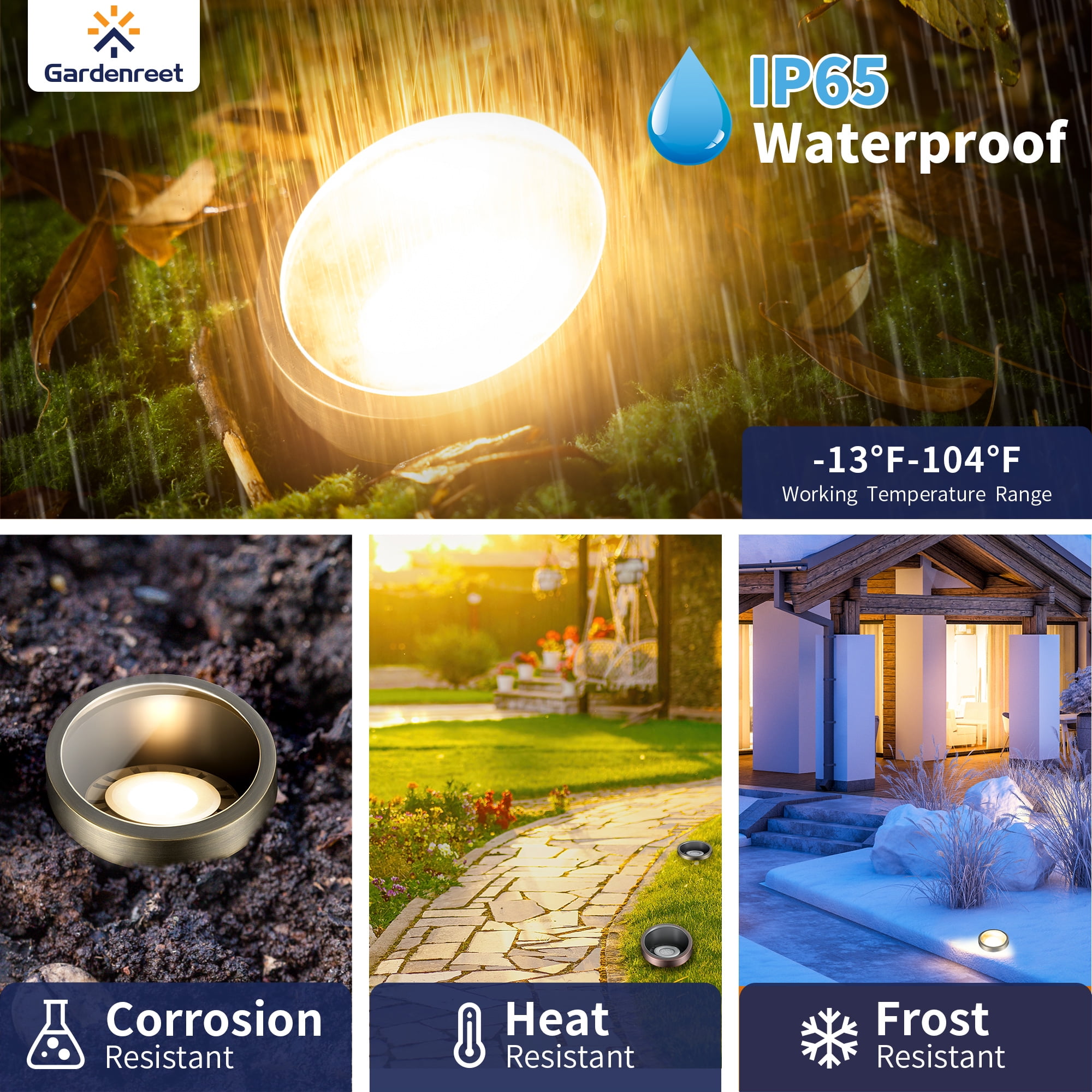 Gardenreet Brass 12V Well Light, Waterproof LED Low Voltage Outdoor In Ground Lights for Tree, Garden, Pathway, Yard Without PAR36 Bulb(Bevel Top) 4 Pack