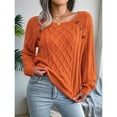 thumbnail image 4 of Women'S Casual Knitted Pullover Sweaters Long Sleeve Crew Neck Jumper Tops Orange XXL, 4 of 9