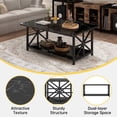 thumbnail image 2 of MIERES Marble-Effect Coffee Table, Rectangular Solid Wood Coffee Table, Living Room Center Table, Coffee Table with Storage Shelf, Suitable for Living Rooms, Offices, Apartments, Black, 2 of 9