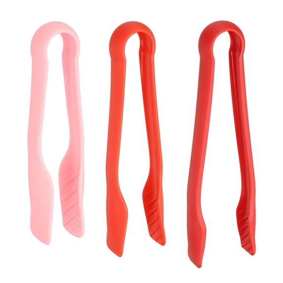 Uxcell 3 Pcs Plastic Serving Tongs Set, 6/8/10 Inch Heat Resistant Kitchen Utensils for Cooking and Baking, Red