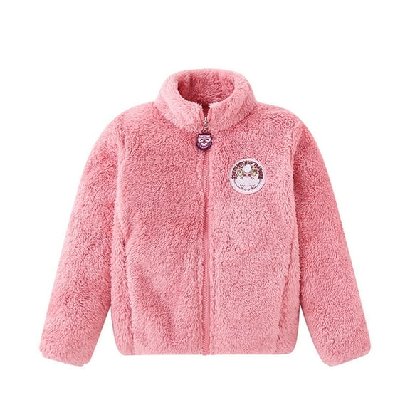 Generic Cute Warm Outwear Winter Toddler Kids Baby Outwear Long Sleeve Round Neck Solid Color Jacket Zipper Hooded Windproof Long Sleeve Coats for Girls Boys(Pink,6-7 Years)
