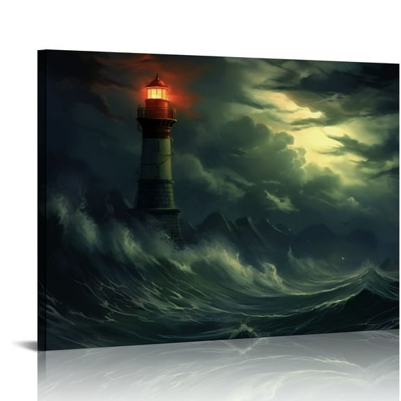 COMIO Guiding Light, Lighthouse in Storm, Classic Prints Print on Canvas Wall Art, Beautiful Vintage Art for Living Room Decor, Canvas, Canvas Wall Art,Print