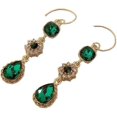 thumbnail image 1 of Conjunto de pendientes colgantes para novia, boda, novia, pendientes largos con cristales dorados y verdes en forma de lágrima y diamantes de imitación, 1 of 4