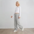 thumbnail image 3 of COUVER Women’s Cozy Fleece Wide-Leg Sweatpants with Drawstring and Pockets, Heather Grey, Large, 1 Pair, 3 of 6