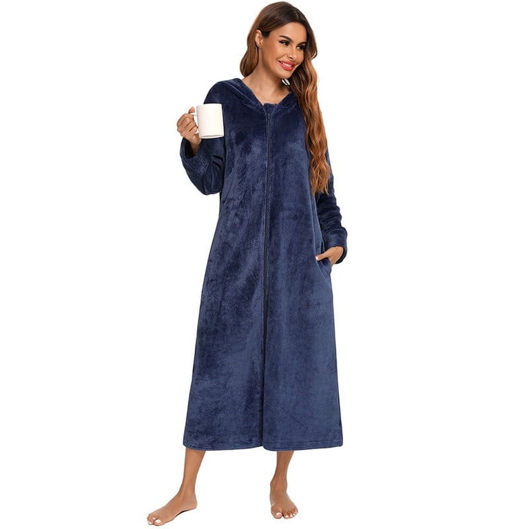 knee length dresses for ladies Slenderella Ladies Floral Flannel Fleece Zip Up Dressing Gown  Classic  Home Store