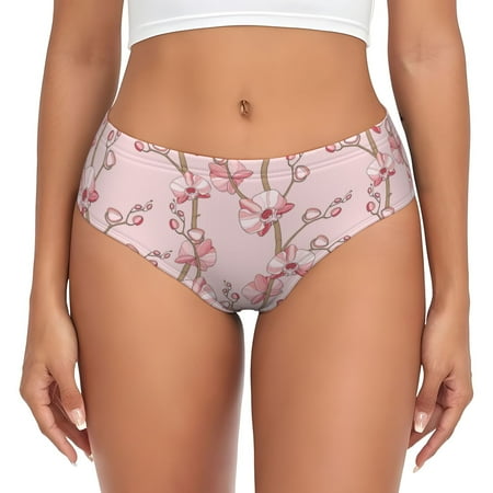 Pink Orchids Flowers Womens Briefs Underwear  No Show Seamless Underwear for Women  Soft Stretch Women s Panties  Classic Hipster Panties Bikini Underwear Briefs for Ladies
