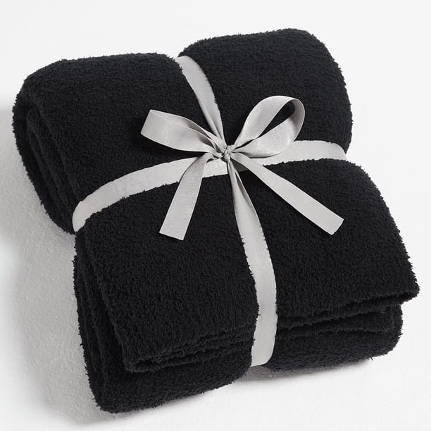 Manta tejida Blanket CYMULA, suave, de felpa negra, 127 x 152 cm