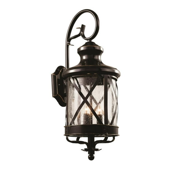 Four Light Rubbed Oil Bronze Clear Seeded Glass Wall Lantern