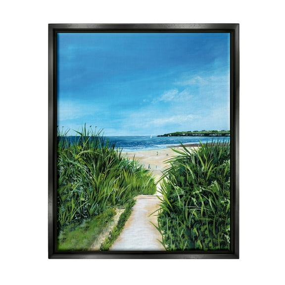 Stupell Industries Sandy Beach Path Scene Nature Painting Black Floater Framed Art Print Wall Art, 17 x 21
