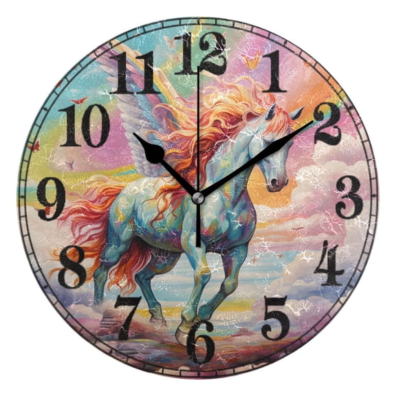 Unicorn and Rainbow Butterflies Silent Wall Clock 10" Non-Ticking Battery Clock