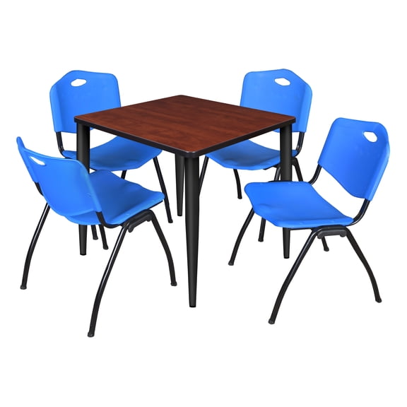 Romig Kahlo 30 in. Square Breakroom Table- Maple Top, Black Base & 4 M Stack Chairs- Blue