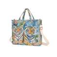 thumbnail image 2 of Corduroy Composite Fabric Tote Bag Magnetic Snap Large Capacity Crossbody Bag Beige Shoulder Strap Monet Cartoon Tigers, 2 of 8