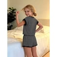 thumbnail image 3 of Laipiong Girls Summer Outfits Casual 2 Piece Stylish Striped Short Sleeve T Shirt and Elastic Waist Shorts Stretch Comfy Sporty Workout Sets, 3 of 6