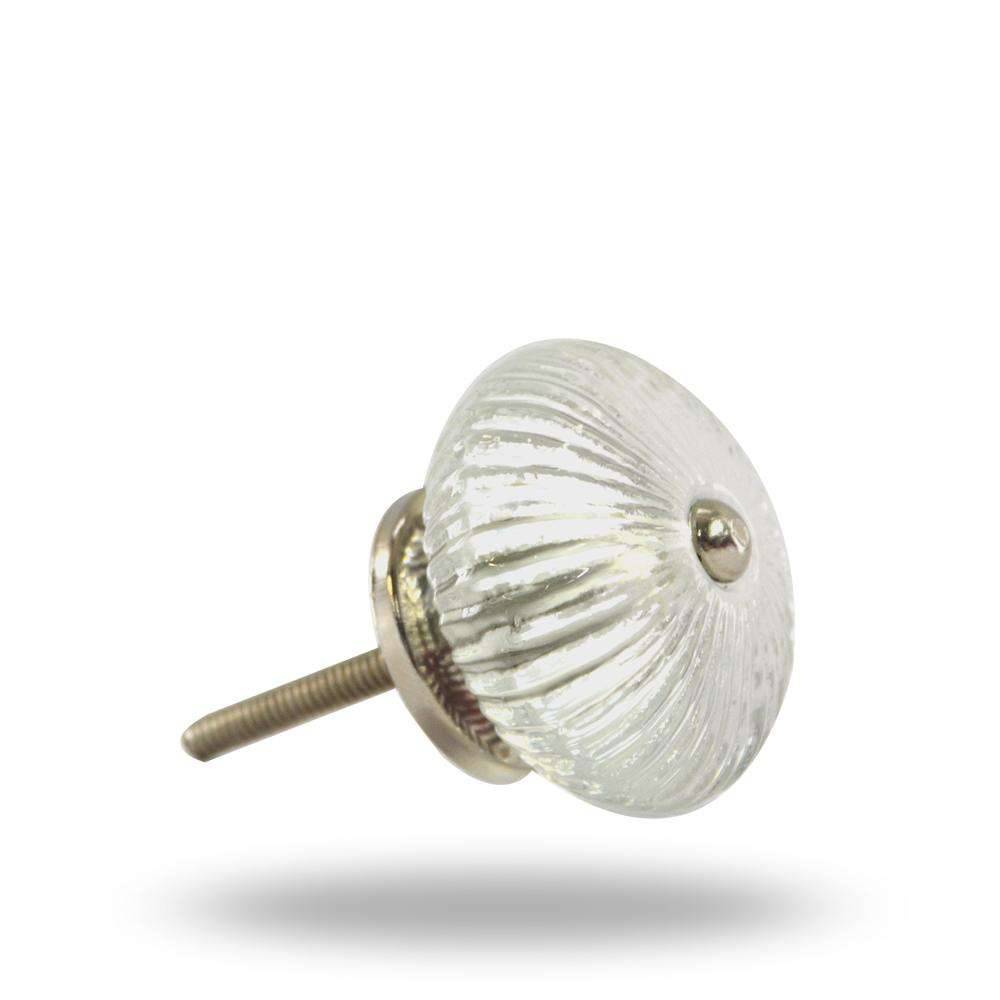 Set of Six ribbed round transperent glass cabinet Knobs