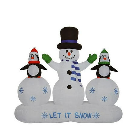 Northlight Seasonal Inflatable Snowman and Penguins Light Show Christmas Yard Art Decoration