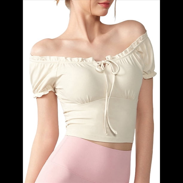 Camiseta de Verano con Cuello Halter y Hombros Descubiertos para Mujer, de Corta, de Punto Acanalado y Hombros Descubiertos S