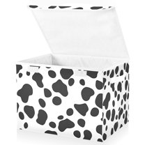 Yayeee Collapsible Cube Storage Bin with Lid Fabric Closet Decorative Basket with Handles, Cow Spots