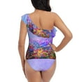 thumbnail image 5 of Haiem Colorful Purple Cosmos Flower Women's One Piece Swimsuits Tummy Control One Shoulder Bathing Suits Ruffle Swimwear-Medium, 5 of 8
