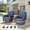 thumbnail image 3 of Planntonneo Patio Wicker Swivel Rocker Set of 3, Outdoor Rocking Chairs with Rattan Table for Balcony Deck Backyard, Blue Cushions, 3 of 11